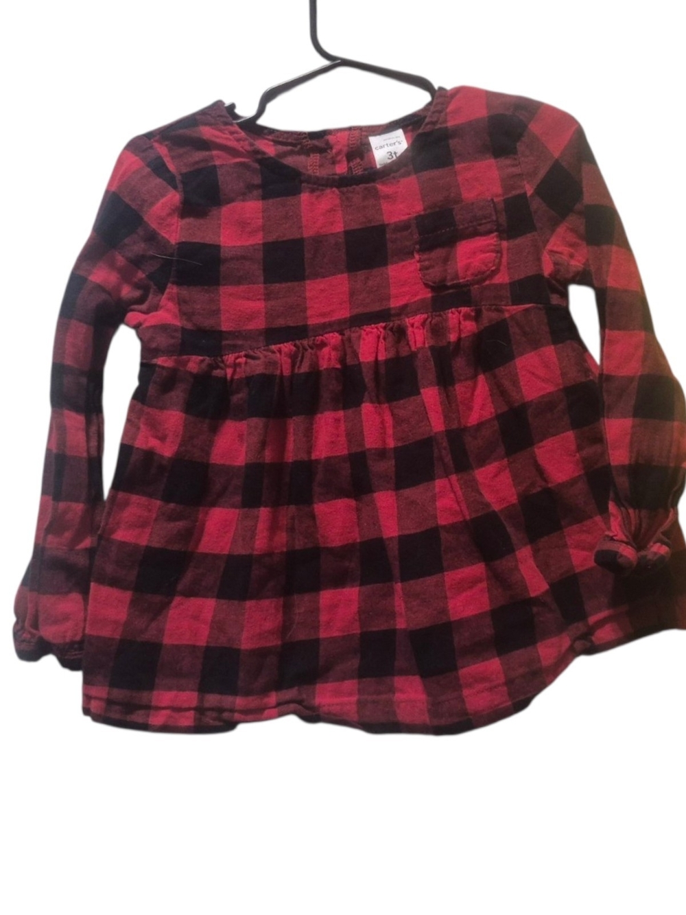 Carter's Red and Black Buffalo Plaid Long Sleeve Peplum Top